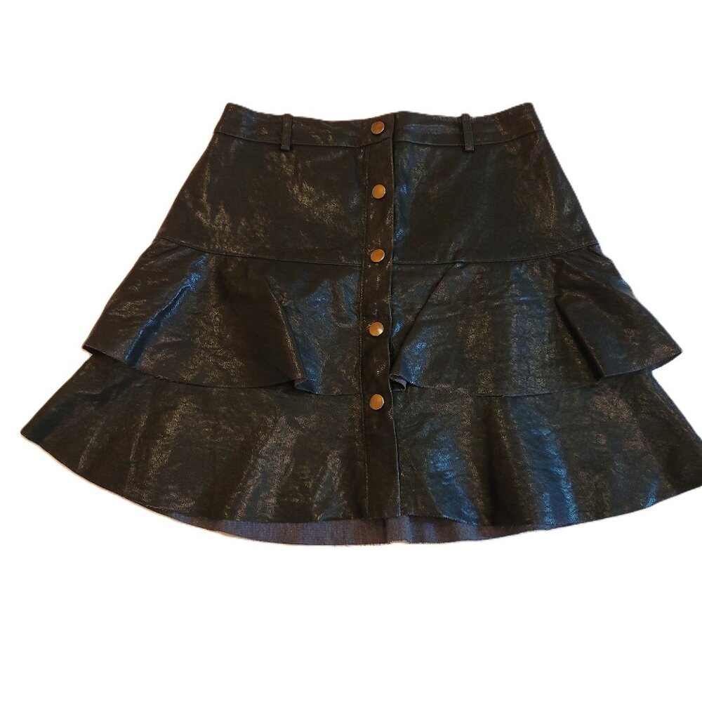 Zara Faux Leather Ruffle Mini Skirt Black Size Small